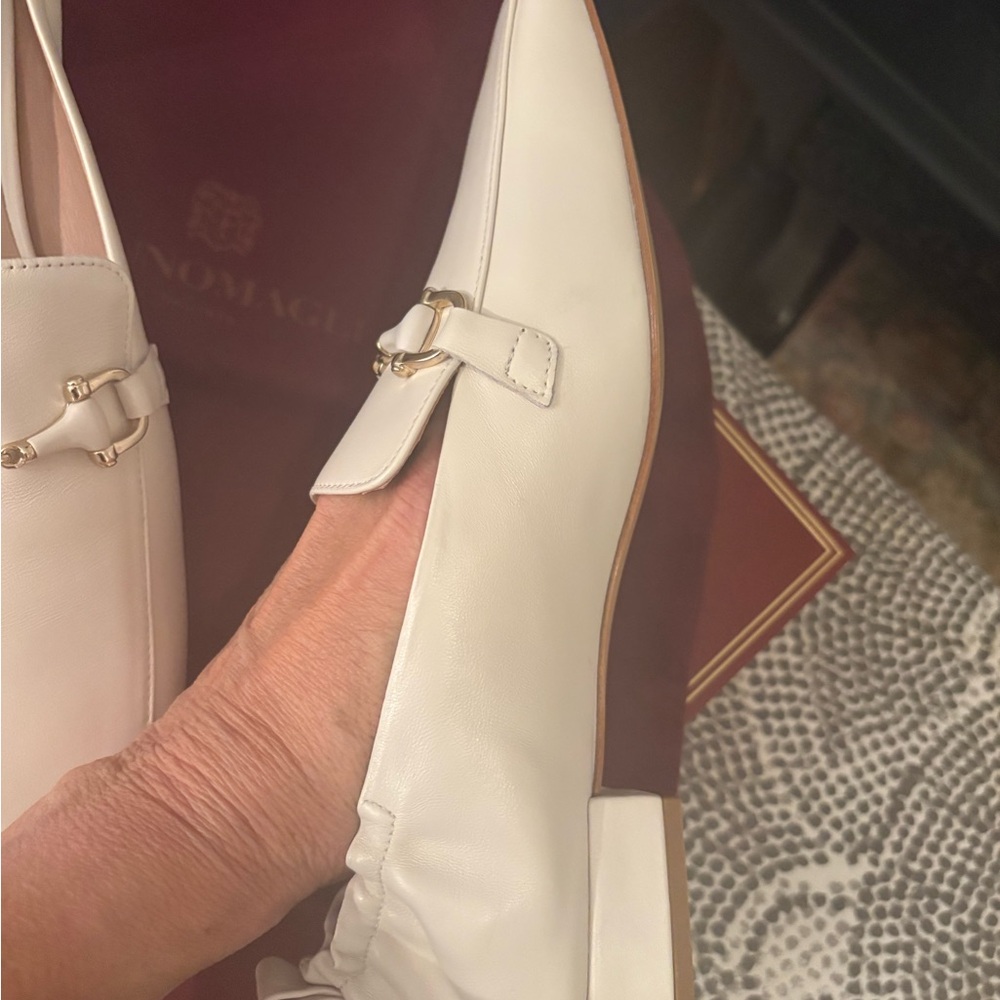 Bruno Magli White Leather Loafers with Gold Accent
